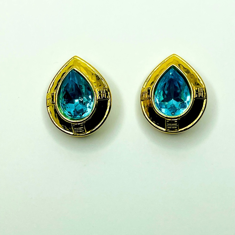Vintage Givenchy Blue Topaz Teardrop Clip Earrings